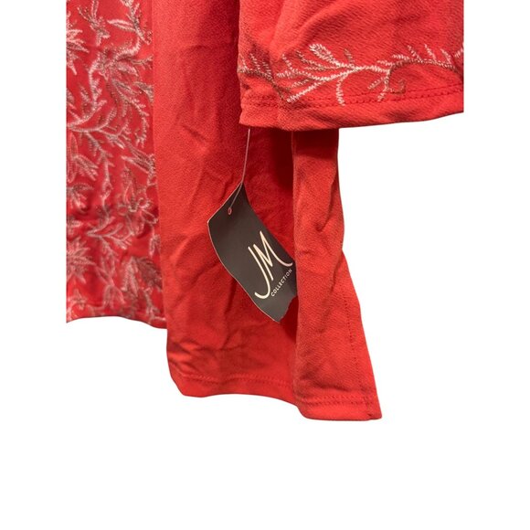 JM Collection Womens XXL Red Embroidered Bell Sleeve Tunic Top Polyester/Spandex - Picture 2 of 6